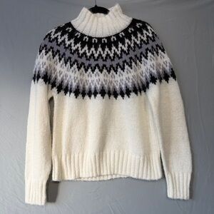 George Womens Nordic Fair Isle Mock Turtleneck Sweater Size M White Soft Stretch